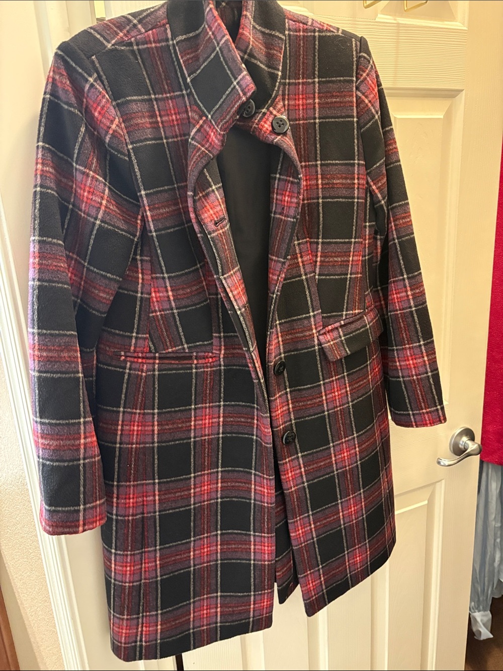 Ann Taylor Black and Red Plaid  Coat
